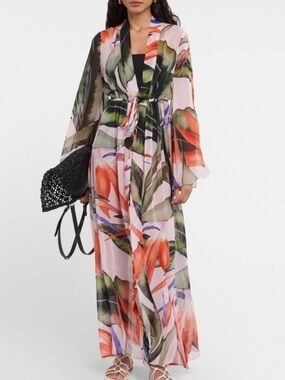 NWT 690.00 Alexandra Miro Betty floral chiffon beach dress XS OVERSIZED
